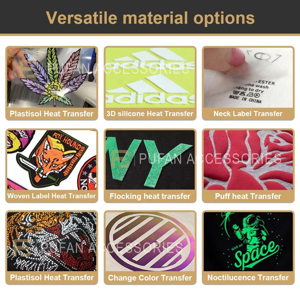 High Quality Custom Heat Transfer Printing pvc patch 3d iron on transfer print on t-shirt Clothing Sticker Silicone