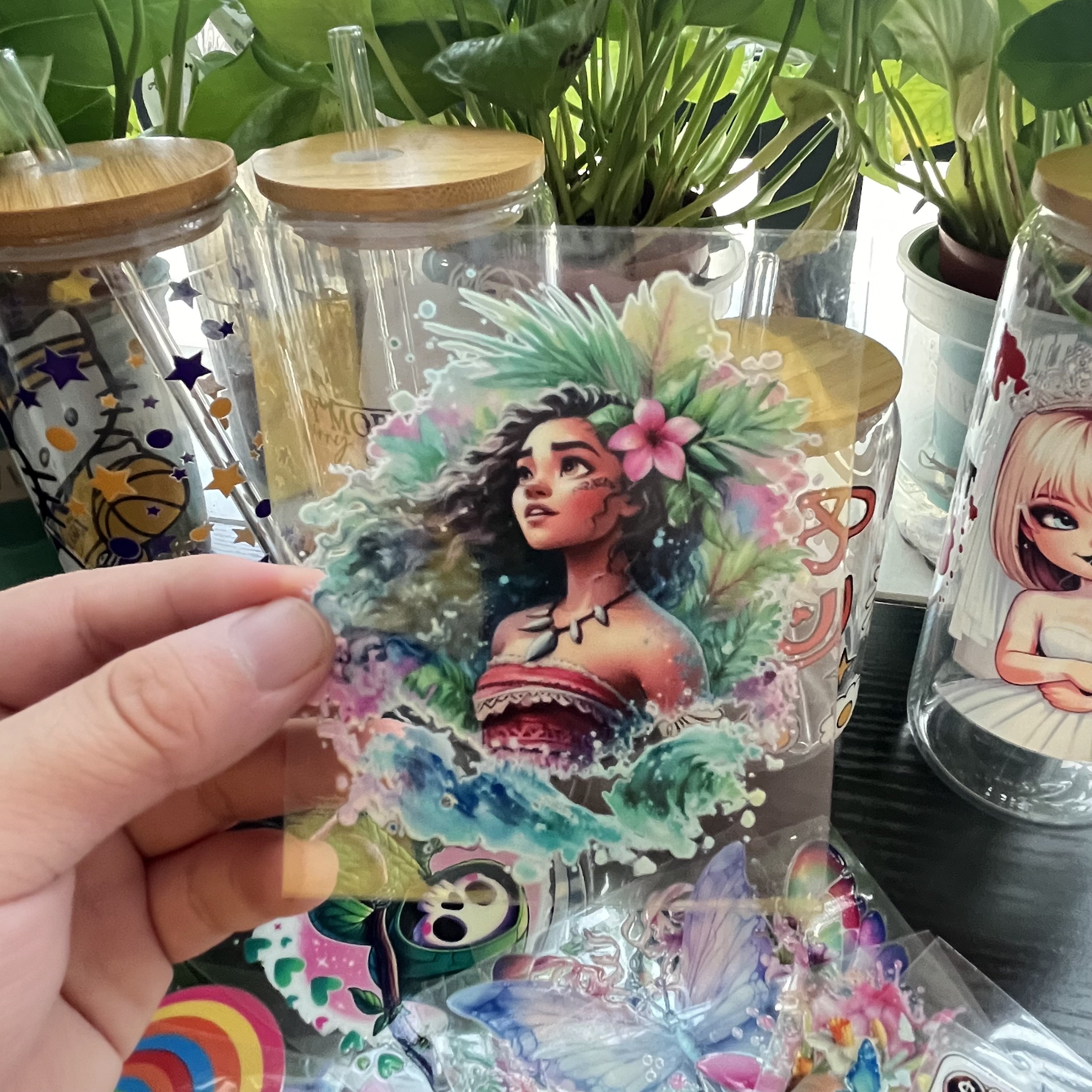 Custom 16oz Glass Cup Transfers Waterproof UV DTF Vinyl Wrap with Heat Transfer Printing Label Cup Wraps & Plastisol Transfers