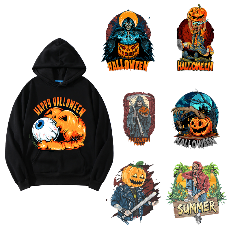 Hot Sale Custom Halloween Design DTF Plastisol Heat Press Logo Print for Clothing New Screen Print Transfers Labels