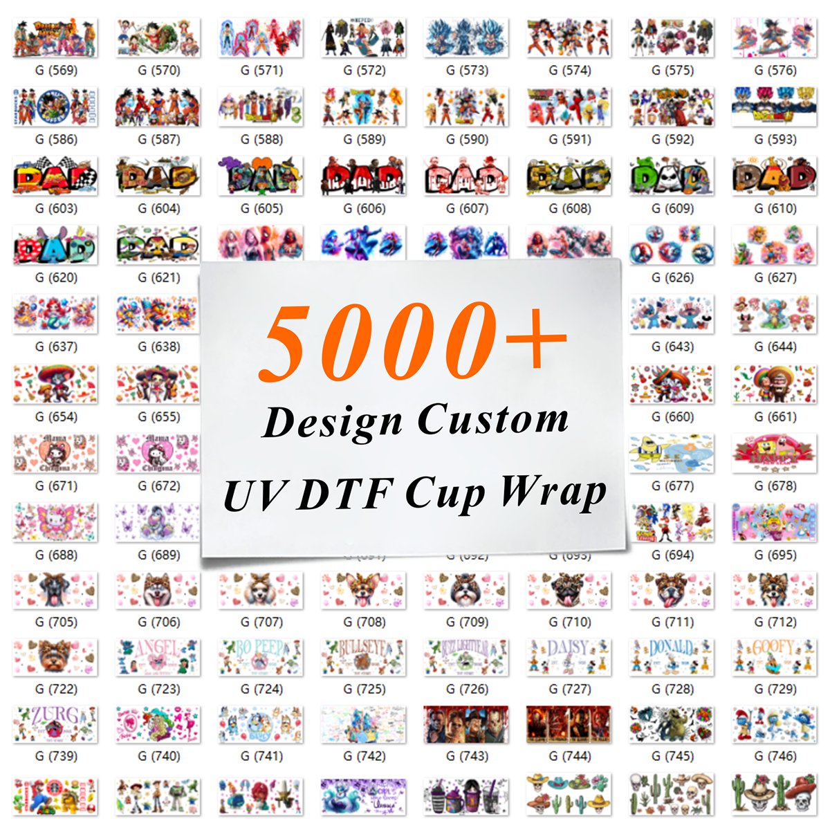 Waterproof Color Heart Pattern 16oz Sticker Glass Whole Series 5 Pieces Cup Uv Printer Washable PET Film Heat Transfer Printing
