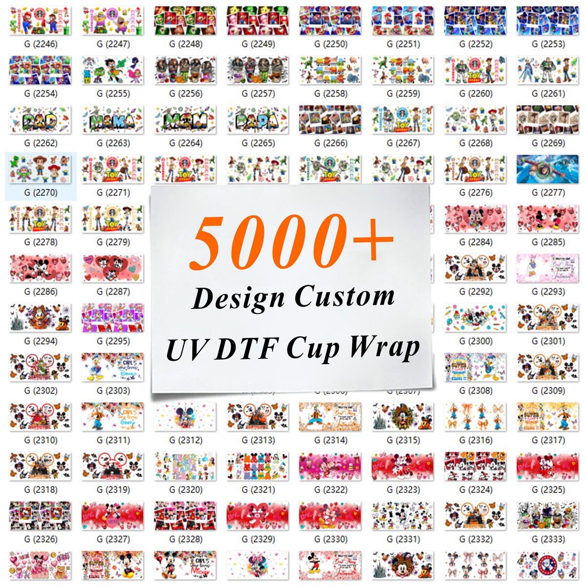 Waterproof Color Heart Pattern 16oz Sticker Glass Whole Series 5 Pieces Cup Uv Printer Washable PET Film Heat Transfer Printing