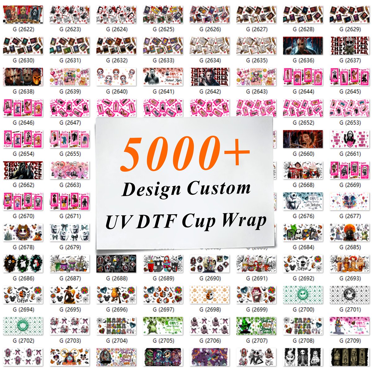 Waterproof Color Heart Pattern 16oz Sticker Glass Whole Series 5 Pieces Cup Uv Printer Washable PET Film Heat Transfer Printing