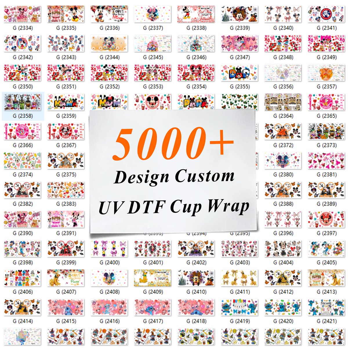Waterproof Color Heart Pattern 16oz Sticker Glass Whole Series 5 Pieces Cup Uv Printer Washable PET Film Heat Transfer Printing