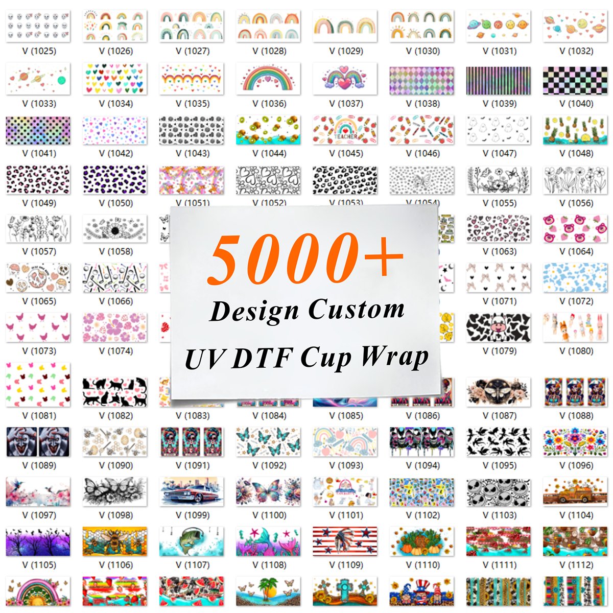 Waterproof Color Heart Pattern 16oz Sticker Glass Whole Series 5 Pieces Cup Uv Printer Washable PET Film Heat Transfer Printing