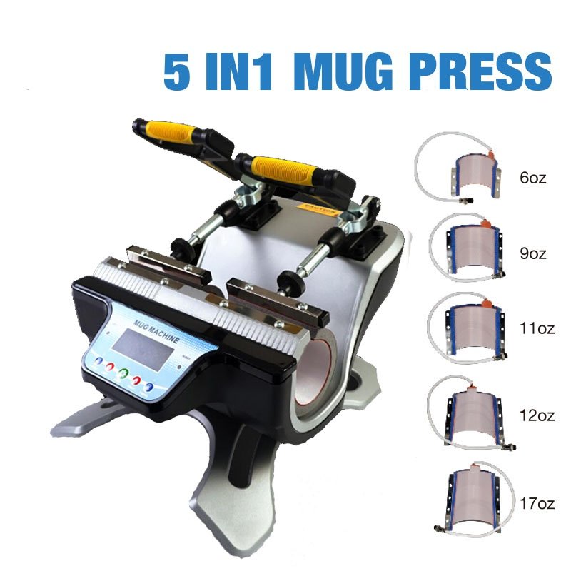 FreeSub 5 in 1 Double Station Mug Press Machine Sublimation Mug Heat Transfer Press Machine for Coffee Mug Cup Printing