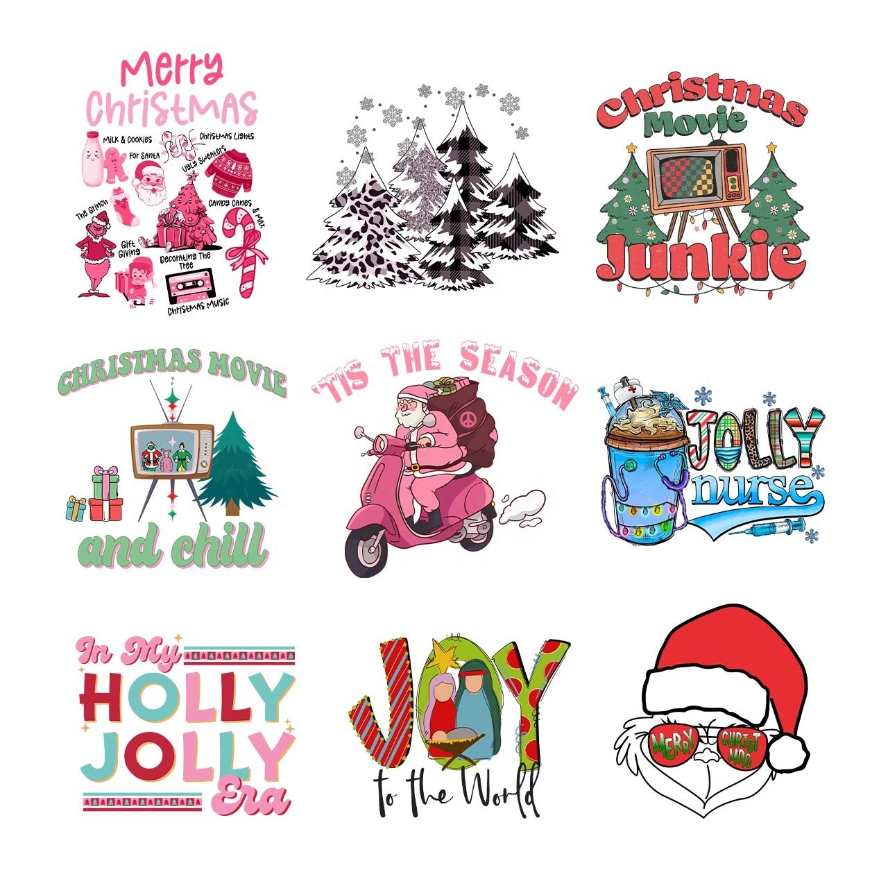 Factory Christmas custom shirts with logo vinyl sticker dtf transfer printing plastisol heat transfer for t shirt