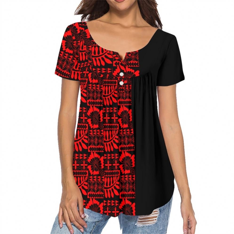 Polynesian Tribal Samoan Custom Print Loose Casual Workout Short Sleeve Blouse Tank Tops plus size vintage t shirt women 2023