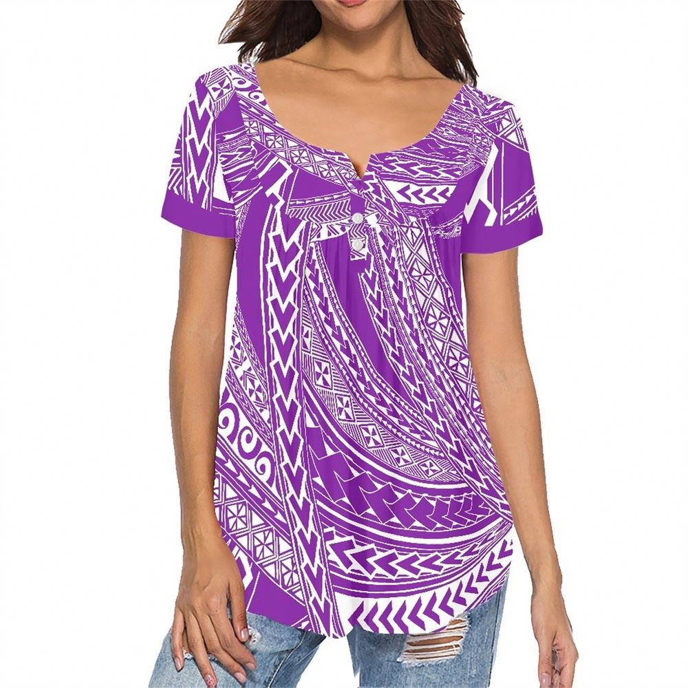 Polynesian Tribal Samoan Custom Print Loose Casual Workout Short Sleeve Blouse Tank Tops plus size vintage t shirt women 2023