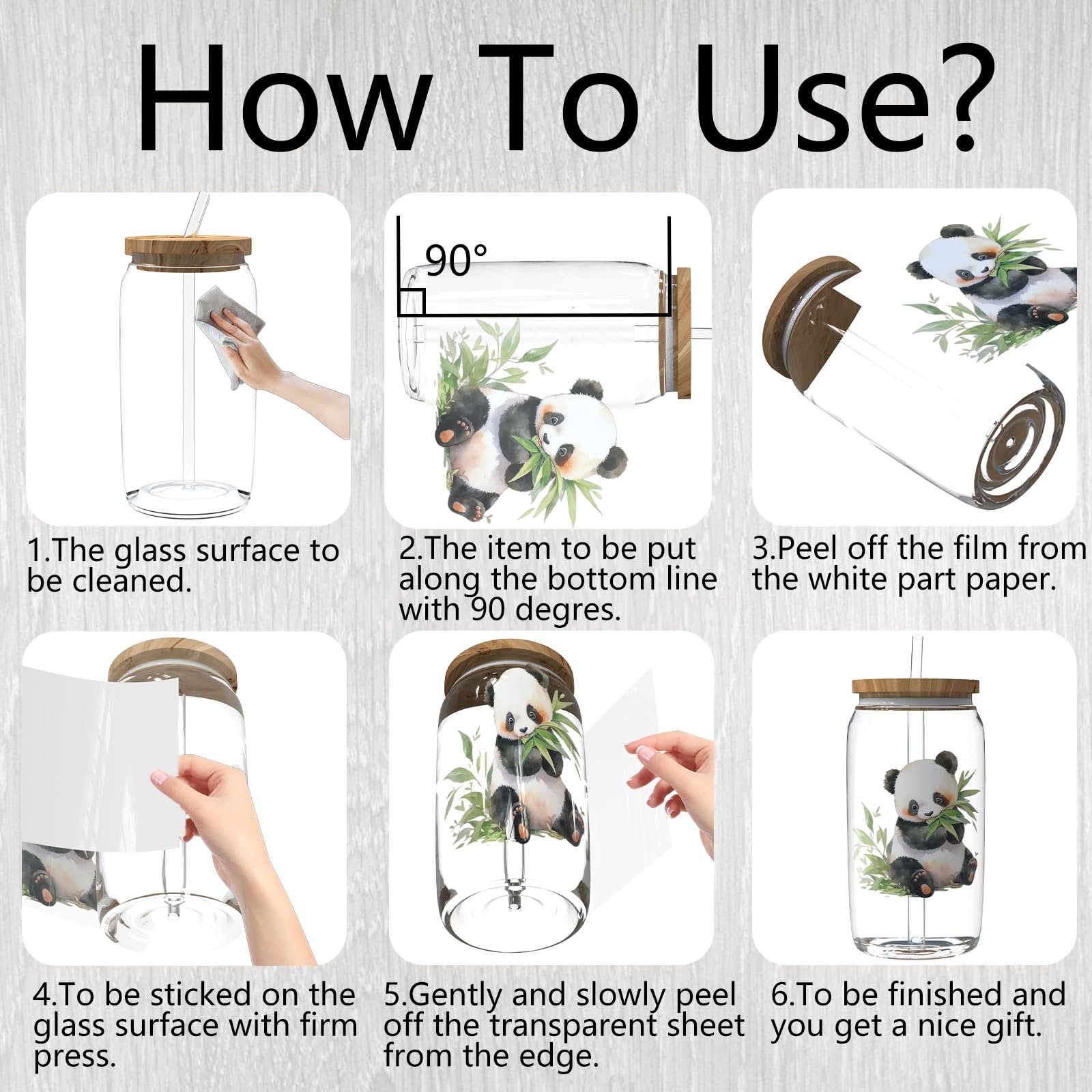 UV DTF Cup Wraps for 16 OZ Cute Panda Style UV DTF Cup Wrap Transfer Stickers Used on Glass and Wooden DIY Crafts