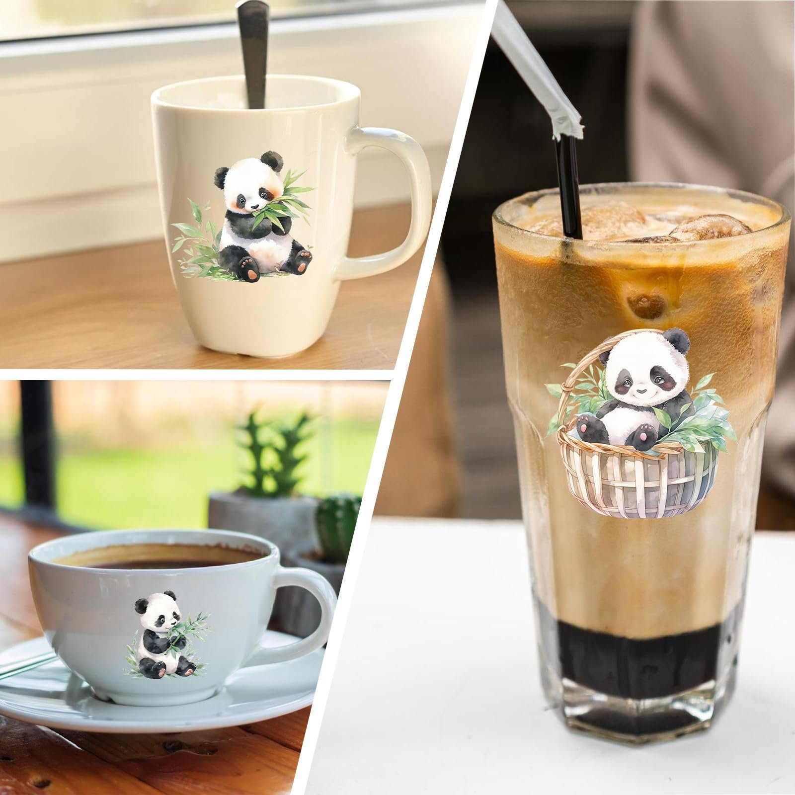 UV DTF Cup Wraps for 16 OZ Cute Panda Style UV DTF Cup Wrap Transfer Stickers Used on Glass and Wooden DIY Crafts