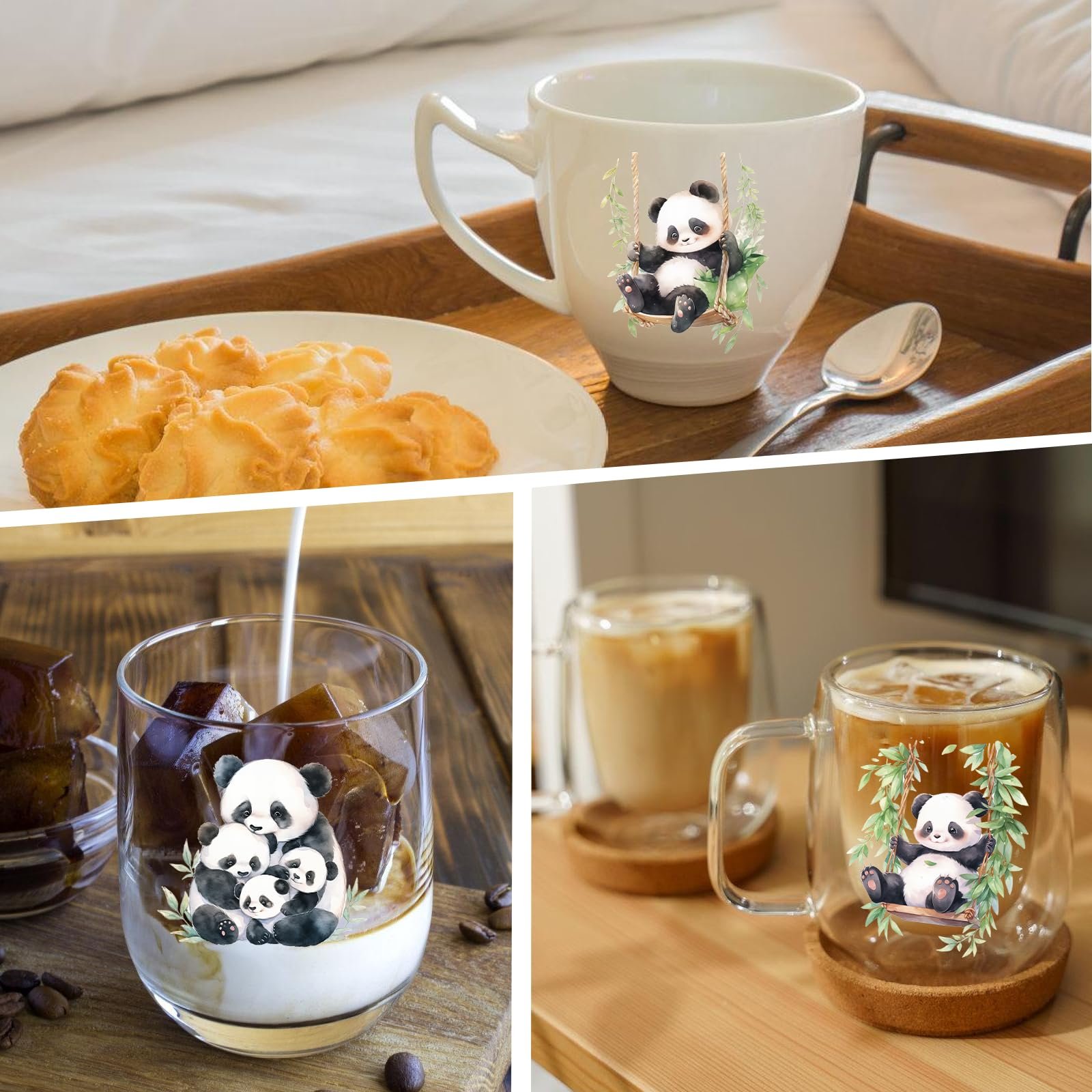 UV DTF Cup Wraps for 16 OZ Cute Panda Style UV DTF Cup Wrap Transfer Stickers Used on Glass and Wooden DIY Crafts