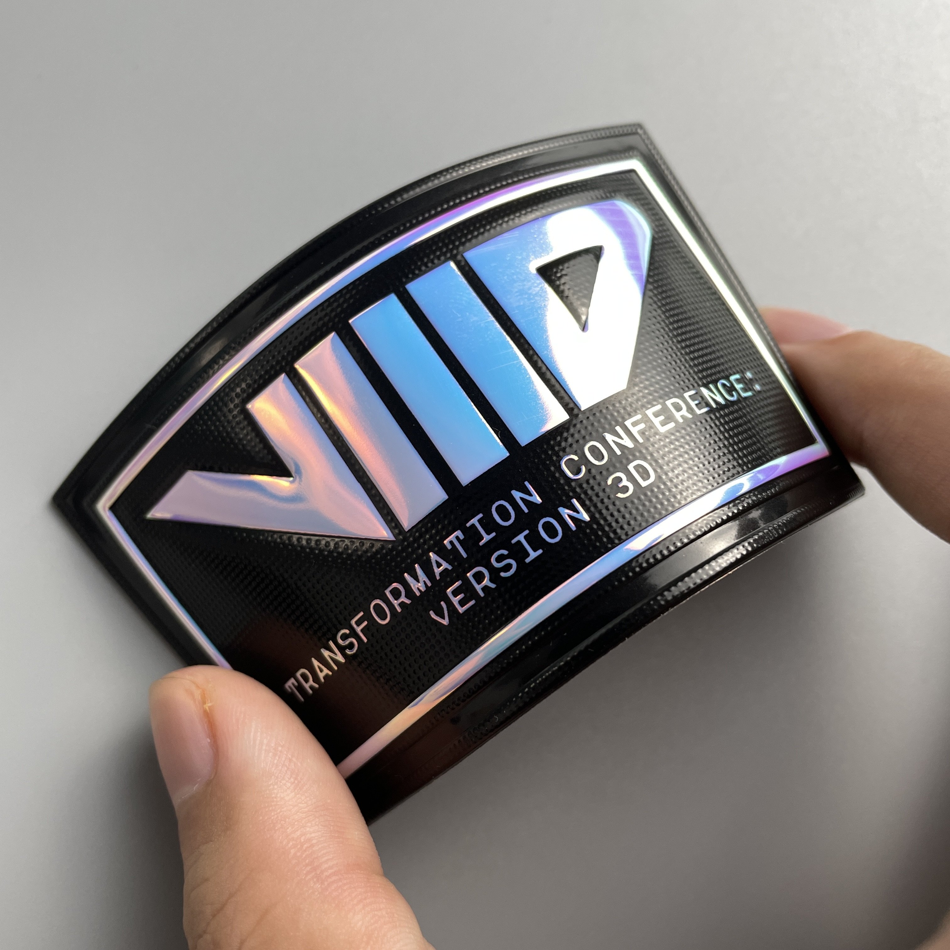 2023 New Design Iron on Sew on Custom Iridescent rainbow colored holographic effect hologram metallic TPU patch for Sportswear