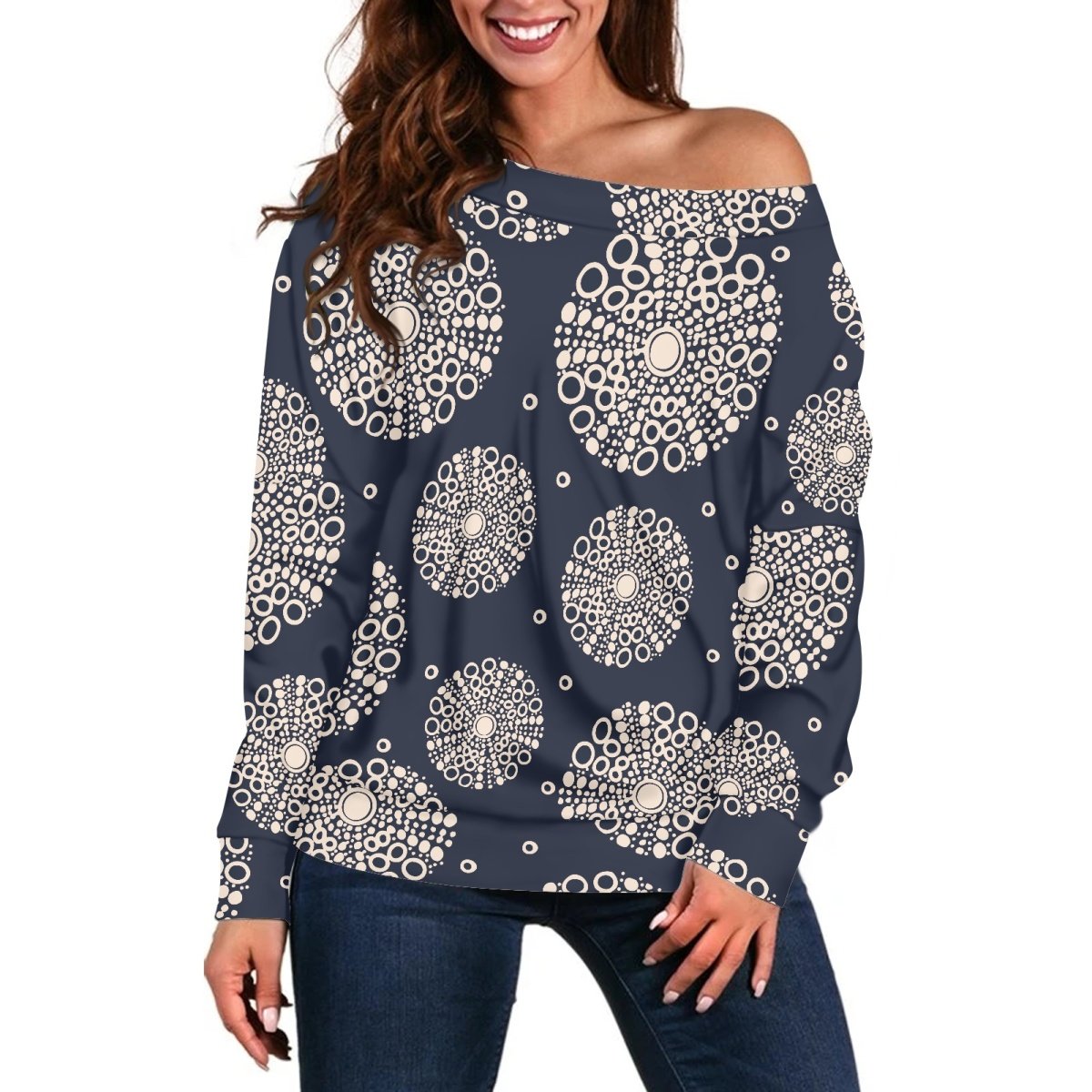 New Arrival Custom Hawaiian Style Sea Urchin Prints Casual Plus Size Long Sleeve Off-Shoulder Women's Top Print On Demand