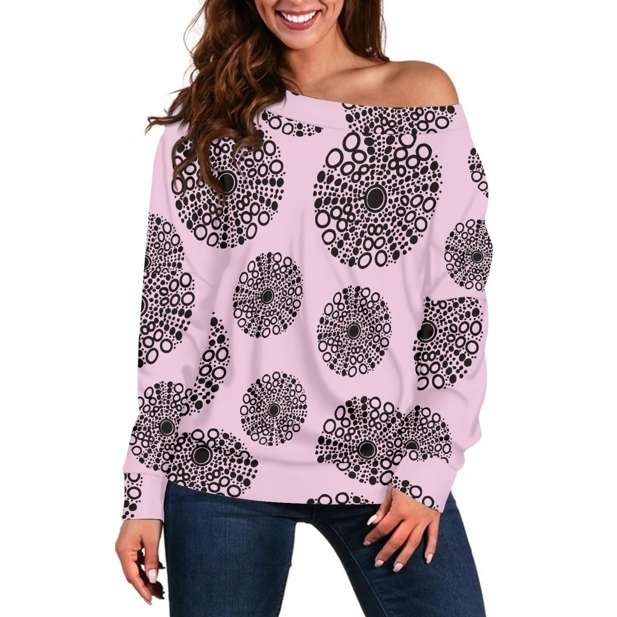 New Arrival Custom Hawaiian Style Sea Urchin Prints Casual Plus Size Long Sleeve Off-Shoulder Women's Top Print On Demand