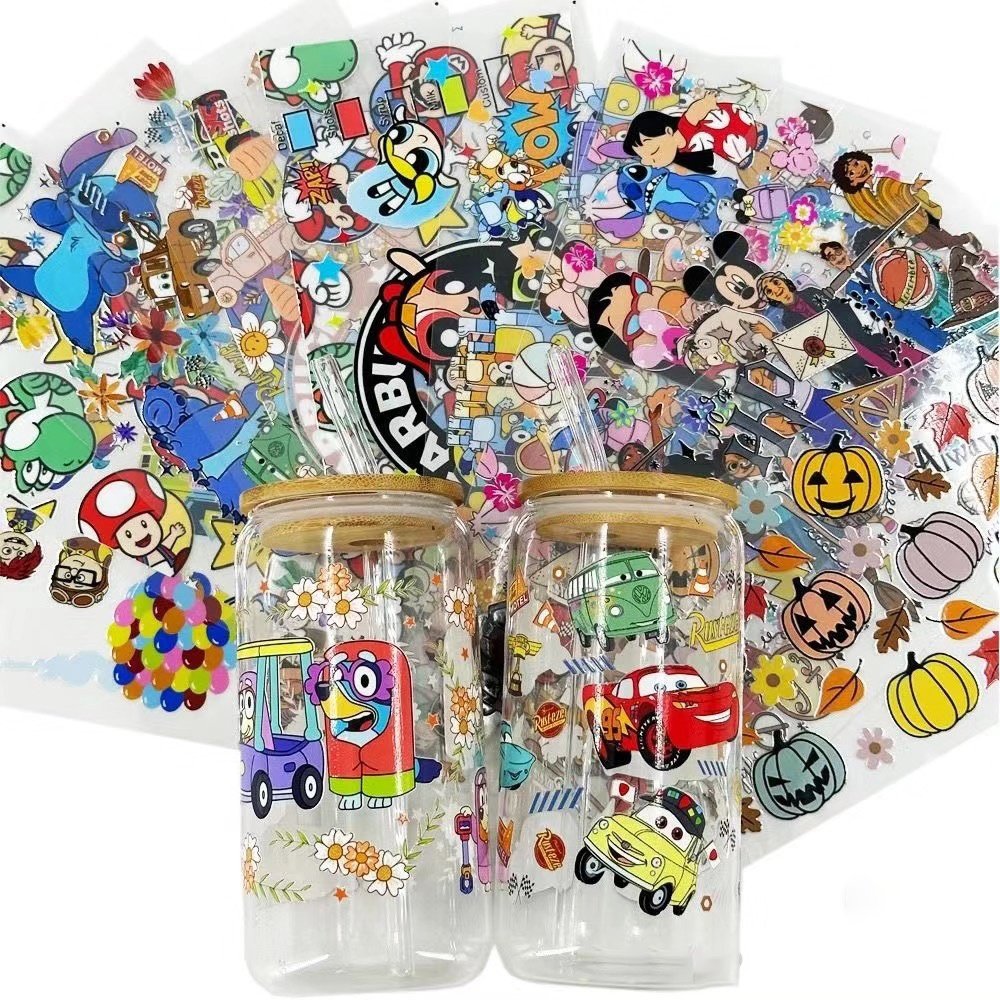 Good Selling 16oz Libbey UV DTF Custom Cup Wraps Tumbler Logo Ready to Ship Transfer Printing For Glass Can UV DTF Cup Wraps