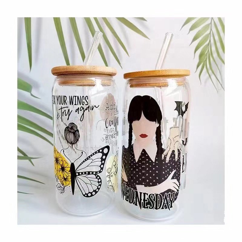Good Selling 16oz Libbey UV DTF Custom Cup Wraps Tumbler Logo Ready to Ship Transfer Printing For Glass Can UV DTF Cup Wraps