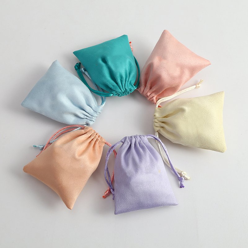 Custom Logo Silk Satin Velvet Jewelry Packaging Pouches with Ribbon Drawstring Storage Gift Bags