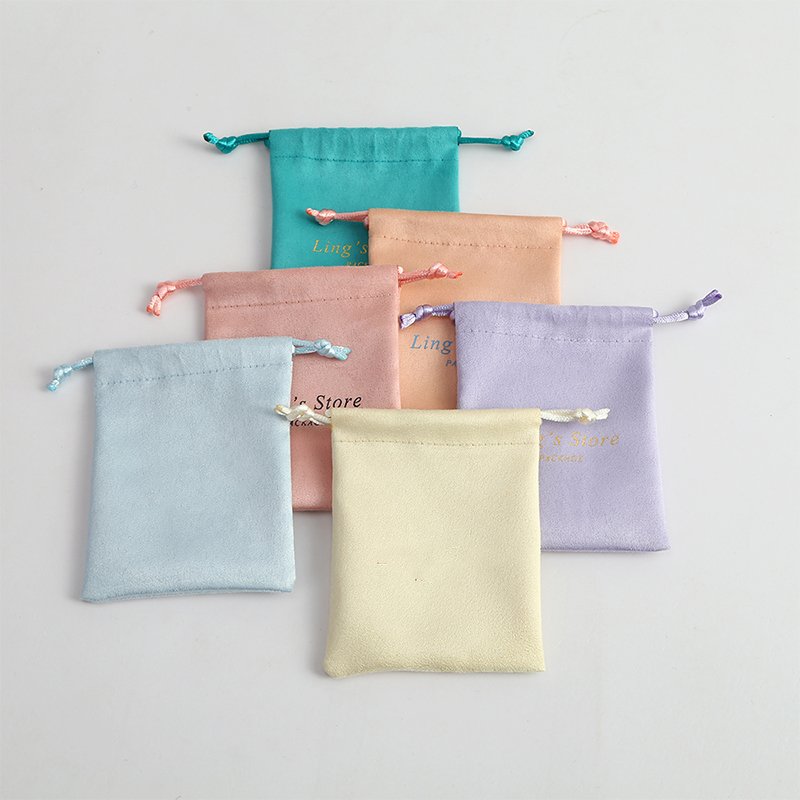 Custom Logo Silk Satin Velvet Jewelry Packaging Pouches with Ribbon Drawstring Storage Gift Bags