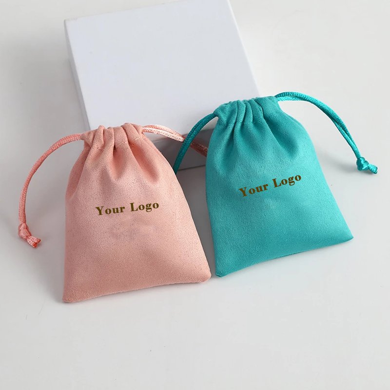 Custom Logo Silk Satin Velvet Jewelry Packaging Pouches with Ribbon Drawstring Storage Gift Bags