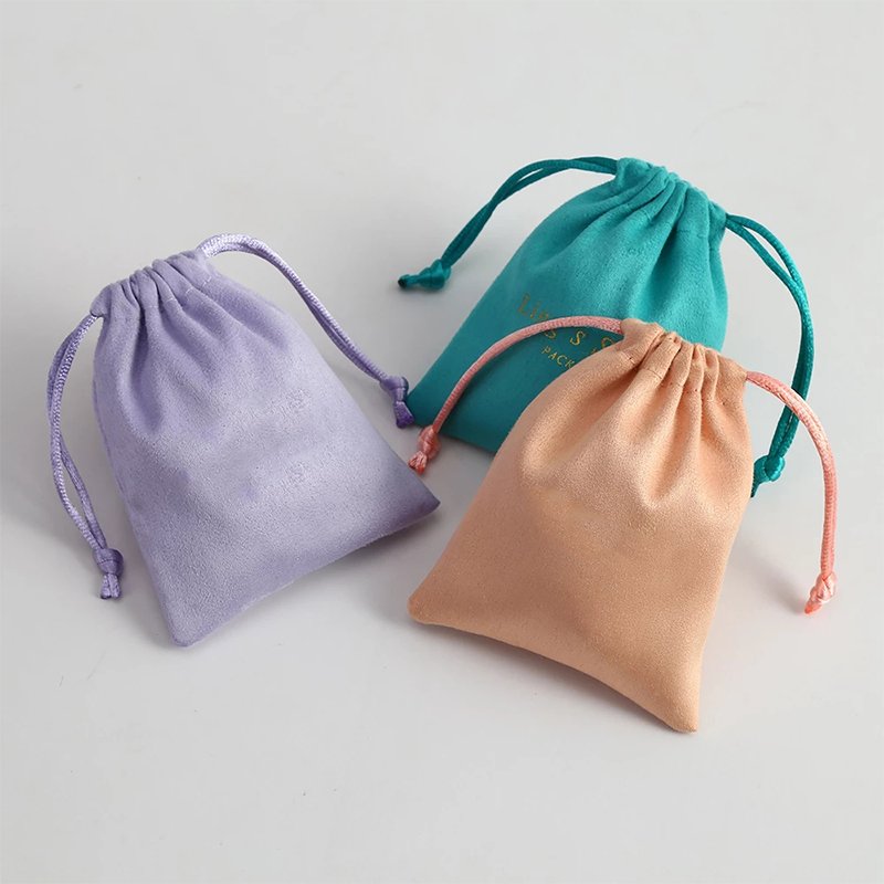 Custom Logo Silk Satin Velvet Jewelry Packaging Pouches with Ribbon Drawstring Storage Gift Bags