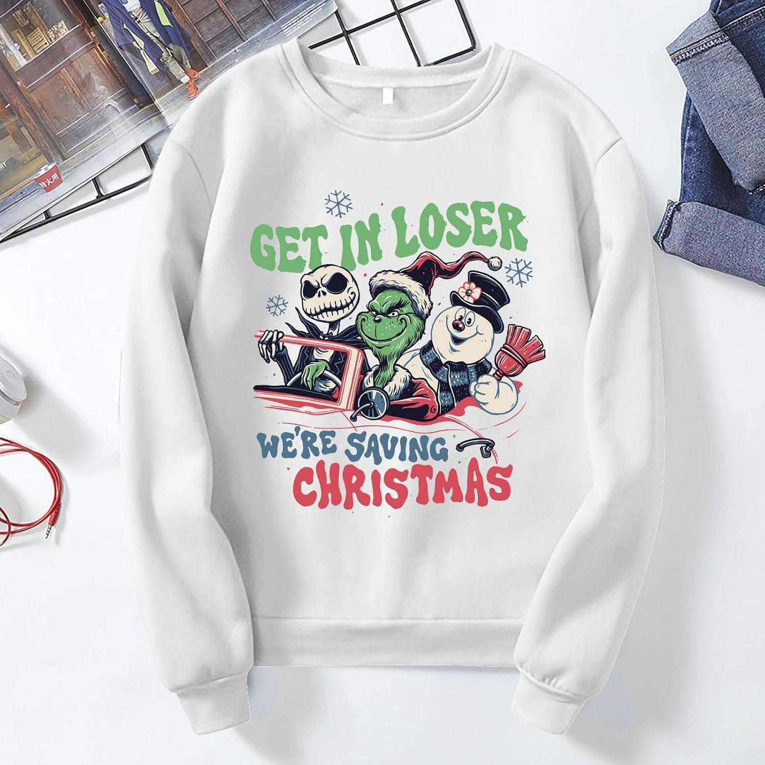 Christmas Iron on Transfers for T-shirts Winter Xmas Heat Transfer Vinyl Design Cartoon Green Haired Monster Decals for Clothes