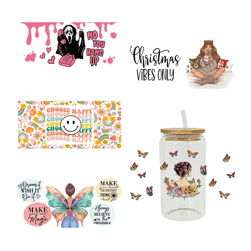 Waterproof UV DTF Cup Wrap Transfers for Tumblers Mugs Bottles PVC Ceramic-Washable Transfers by Water Transfer Printing