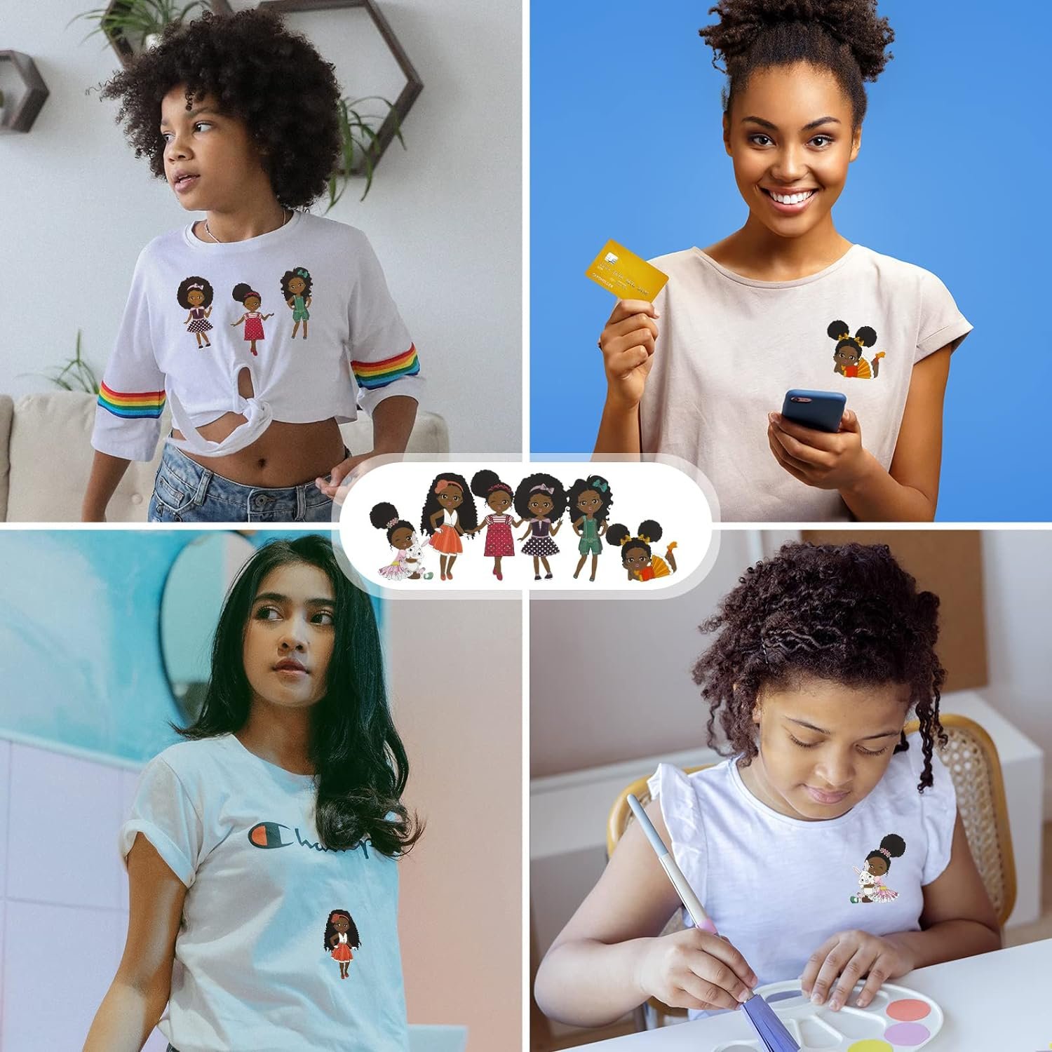 Classic Black Girl Iron on Patches Washable Heat Transfer Decals Heat Transfer Sticker Mixed Heat Transfer Patches for Clothing