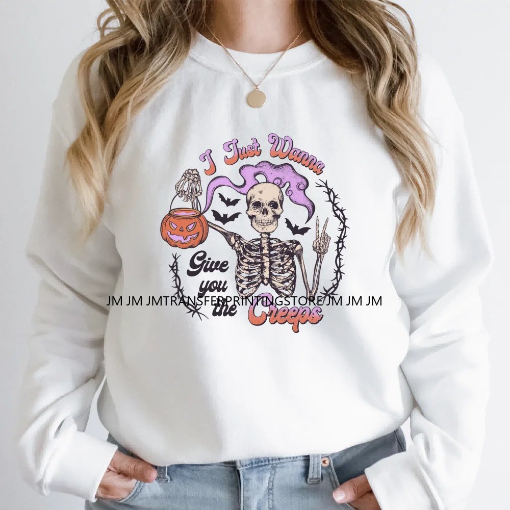 Halloween Skeleton Latina Baby Chibi Hispanic Girls Spooky Season DTF Iron On Transfers Stickers Ready To Press For Clothing