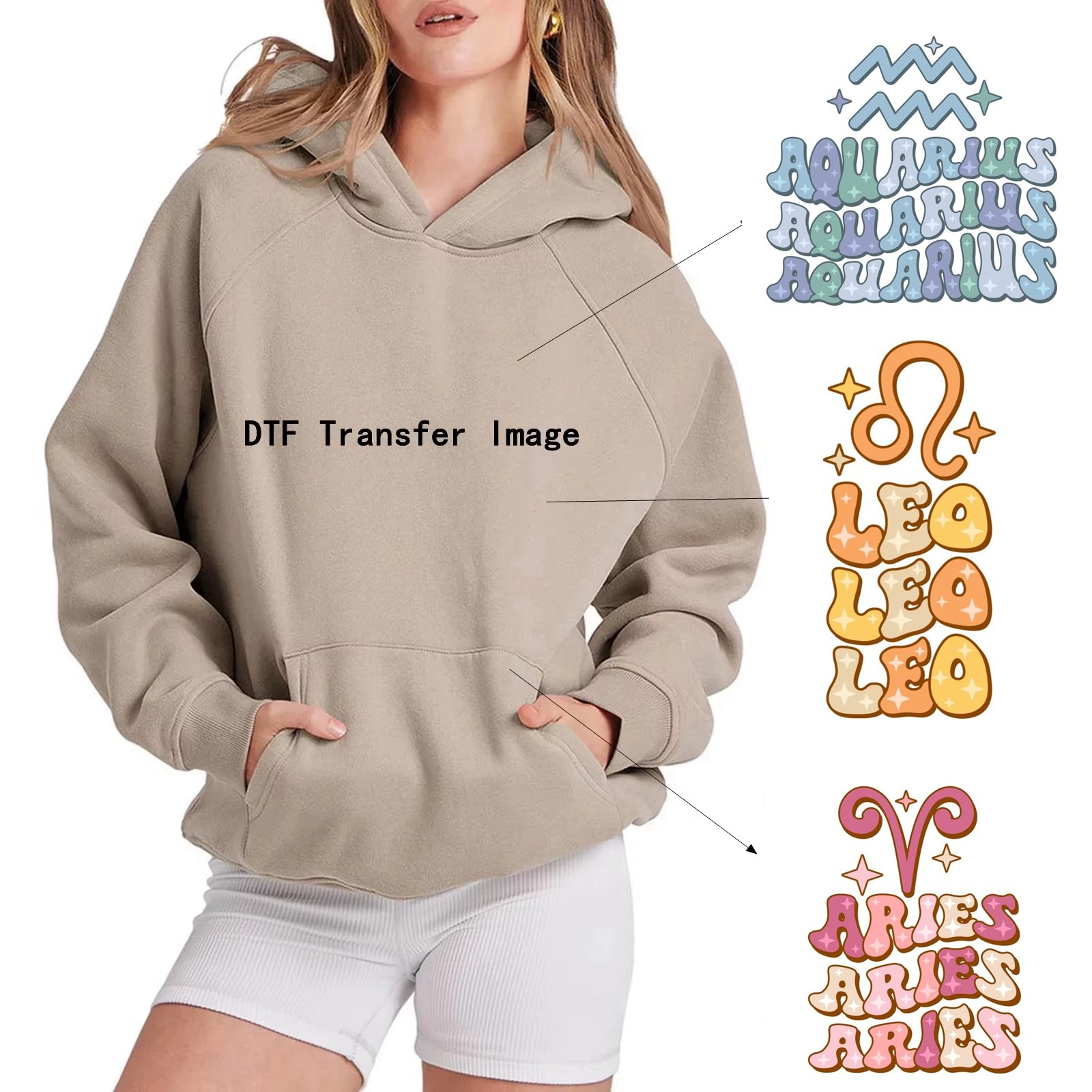 Custom Wavy Stacked Letters Retro Zodiac DTF Transfer Print Zodiac Stickers Horoscope Signs DTF Printing Transfer iron on