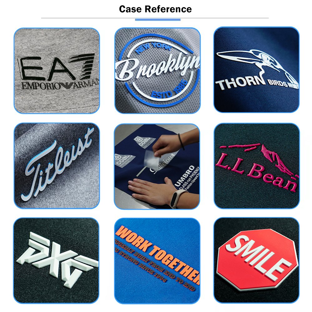 Factory High Density Brand Sticker Custom Logo Maker Custom 3D Raised Heat Transfer Print Silicone Labels for T Shirt