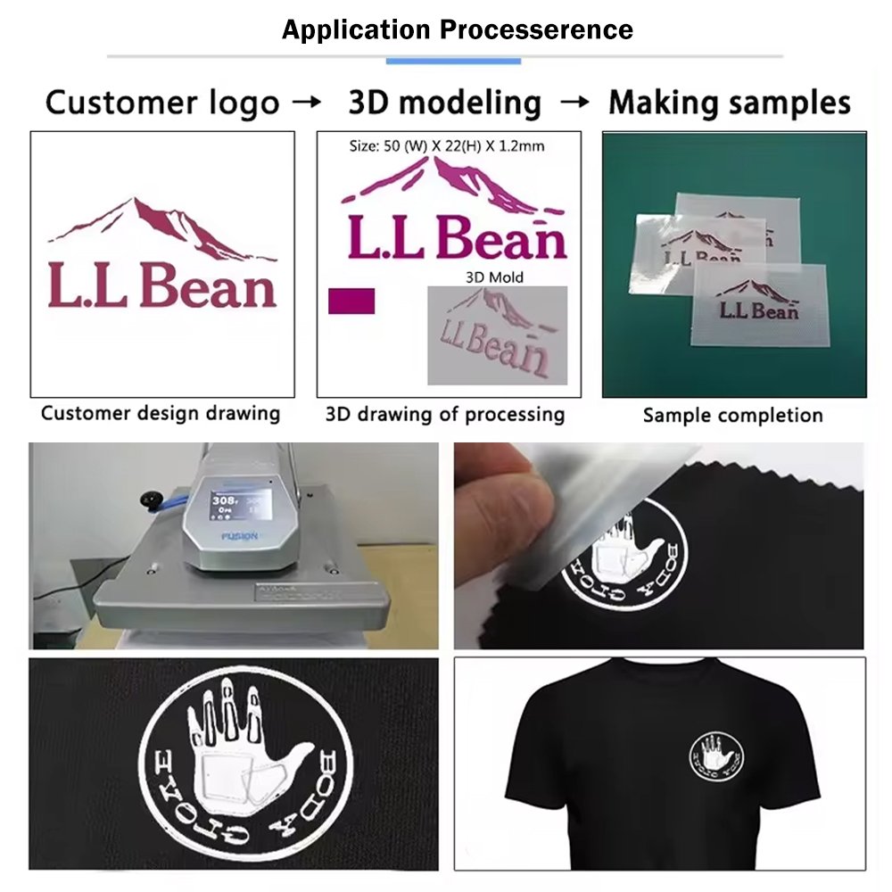 Factory High Density Brand Sticker Custom Logo Maker Custom 3D Raised Heat Transfer Print Silicone Labels for T Shirt