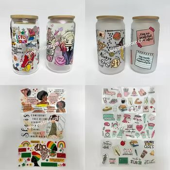 Wholesale 16oz UVDTF Custom Decals Stickers Water Transfer Printing on Glass Washable and Waterproof for Mug Use