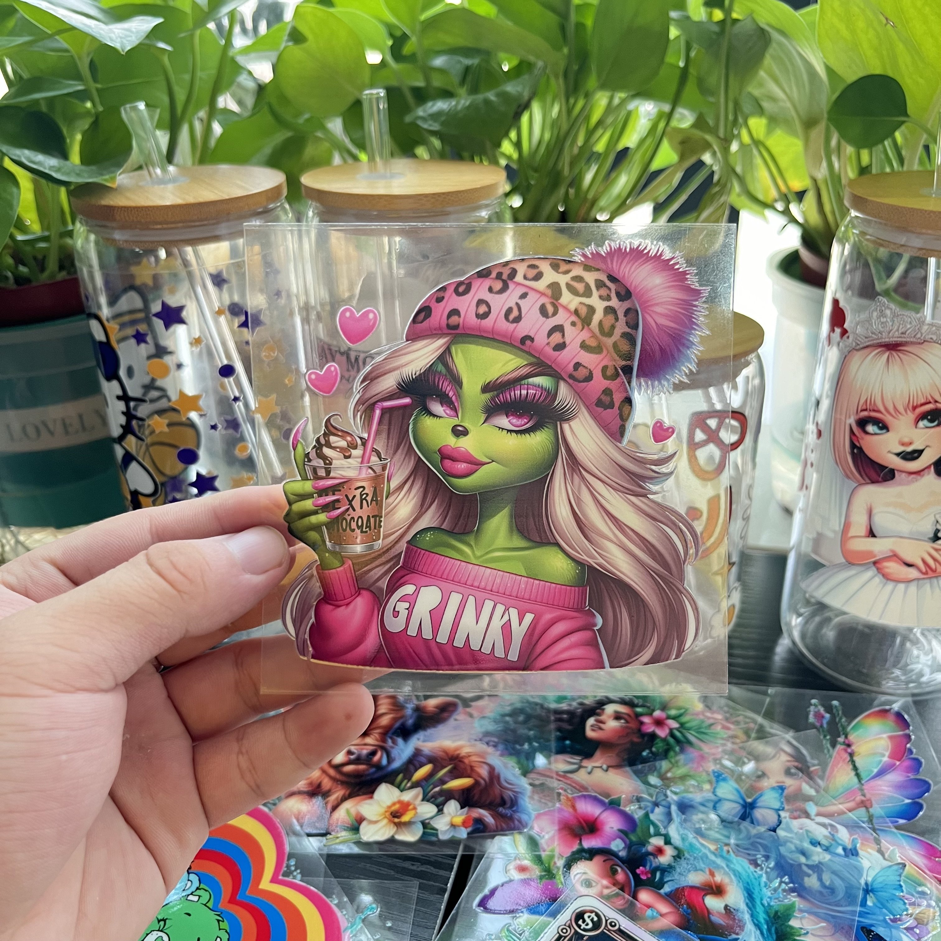 Custom Waterproof UV DTF Cup Wrap Transfers Sticker 16oz cop Vinyl Wrap Glass Cups Label for Cup Wraps plastisol transfers