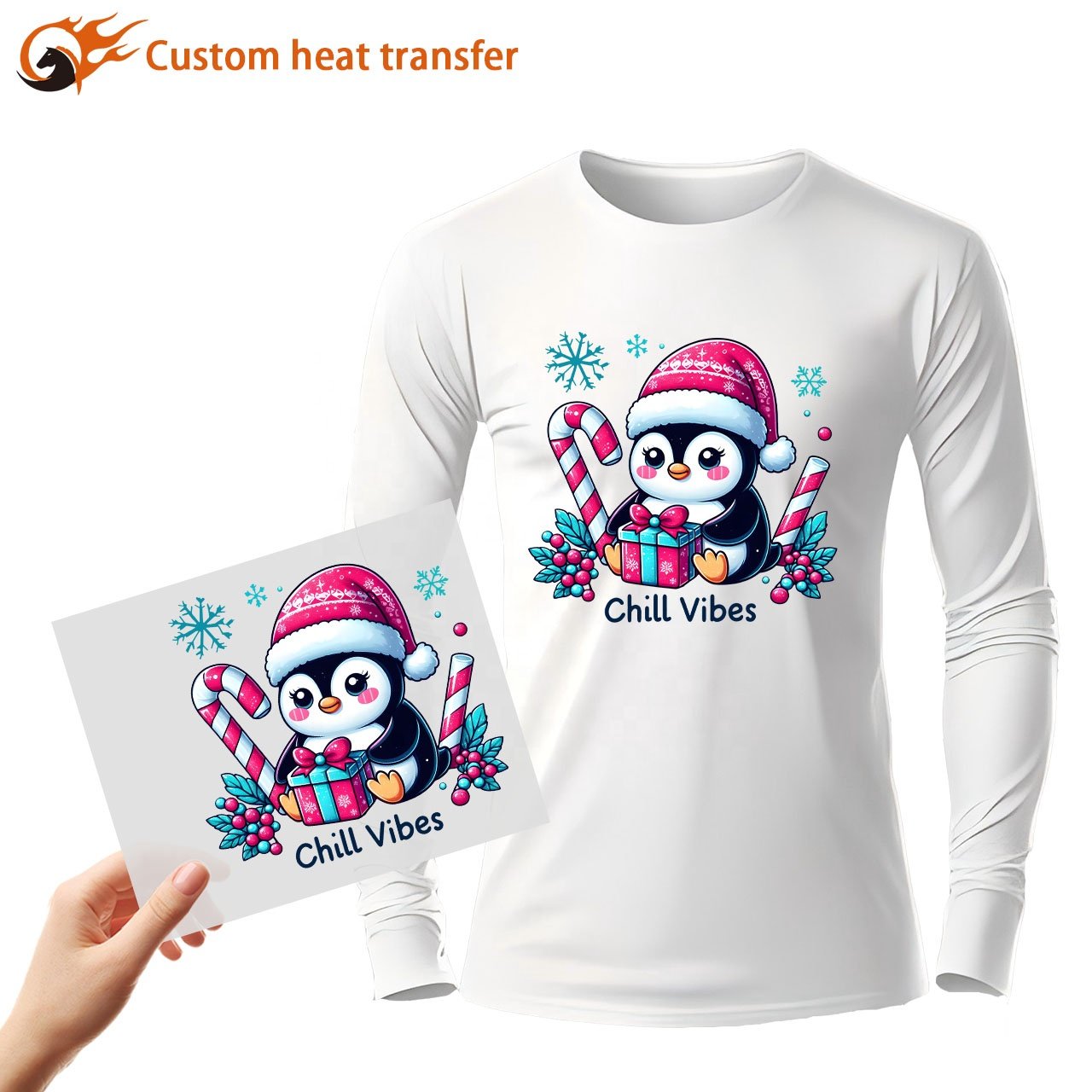 Wholesale christmas custom plastisol heat transfer printing ready to sticker designs heat press dtf heat transfer for garment
