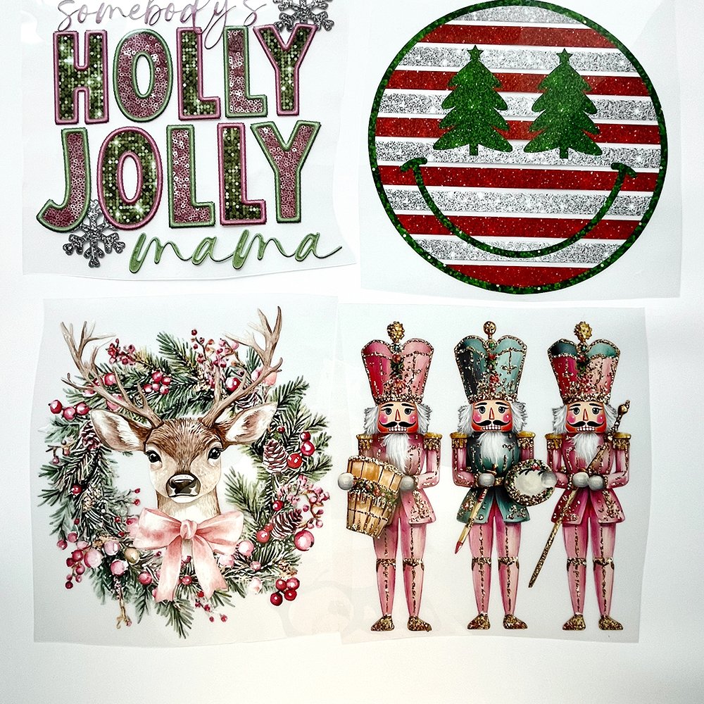 Custom High Quality Digital Transfer Christmas Tree Santa Claus DTF Snow Man Christmas Deer DTF transfers For Hoodie Shirts