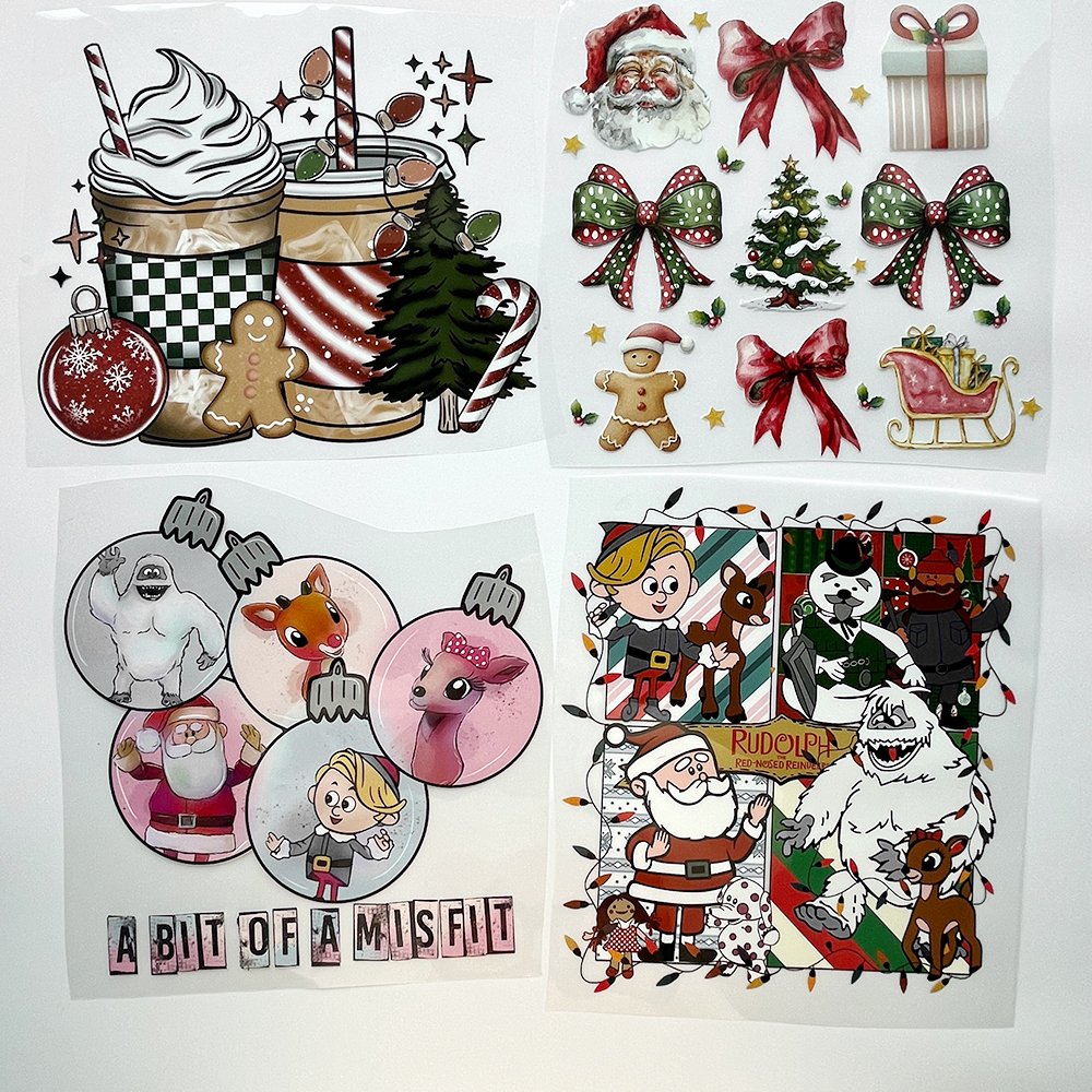 Custom High Quality Digital Transfer Christmas Tree Santa Claus DTF Snow Man Christmas Deer DTF transfers For Hoodie Shirts