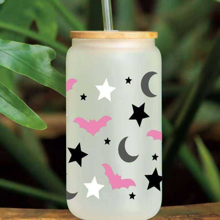 Halloween Waterproof 16Oz Glass Washable Water Transfer Printing Halloween Printed Waterproof for Glass