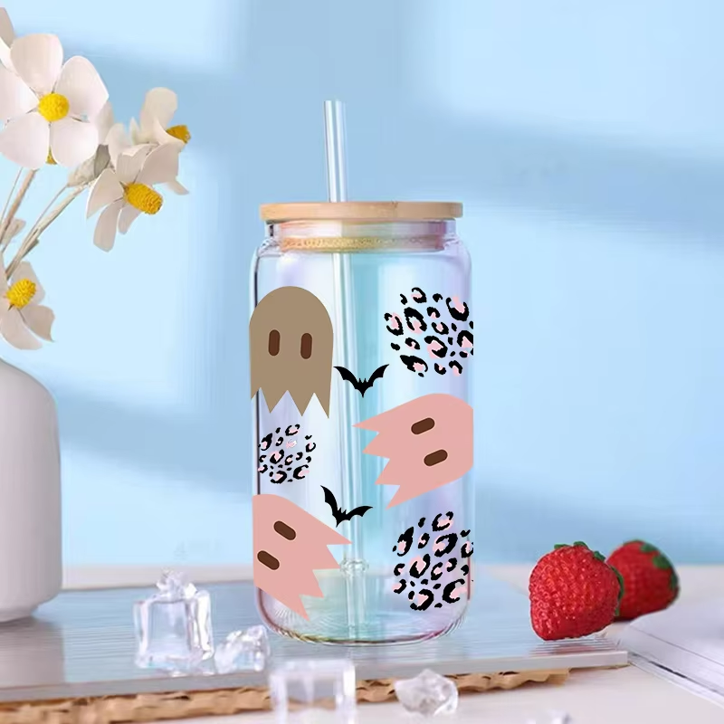 Halloween Waterproof 16Oz Glass Washable Water Transfer Printing Halloween Printed Waterproof for Glass