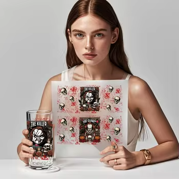 Halloween Waterproof 16Oz Glass Washable Water Transfer Printing Halloween Printed Waterproof for Glass