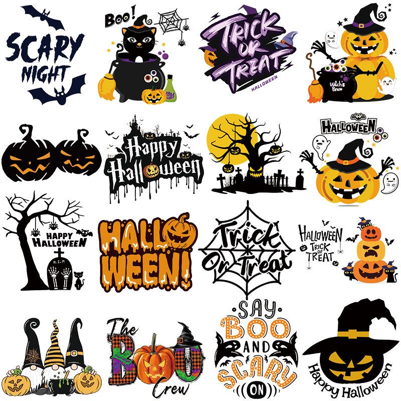 customized Halloween hot stamping stickers kids clothing waterproof washable offset printing DTF T-shirt transfer