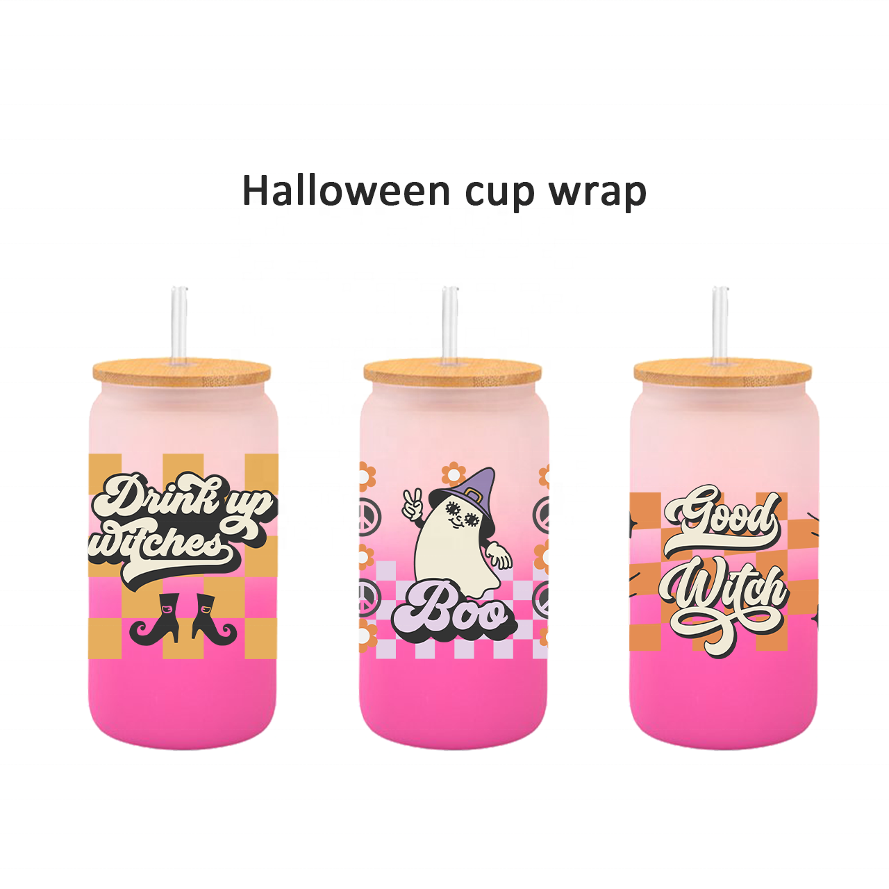 Wholesale low MOQ custom logo Halloween uv decals dtf transfer printing uv ready fast to ship uvdtf cup wraps 16oz for cup