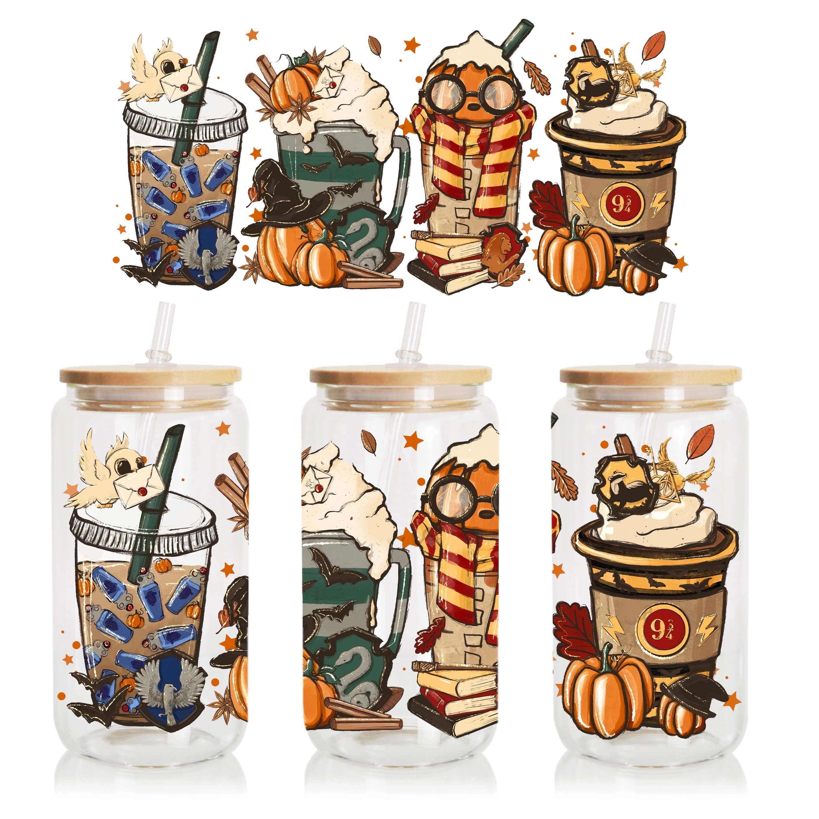 Wholesale low MOQ custom logo Halloween uv decals dtf transfer printing uv ready fast to ship uvdtf cup wraps 16oz for cup