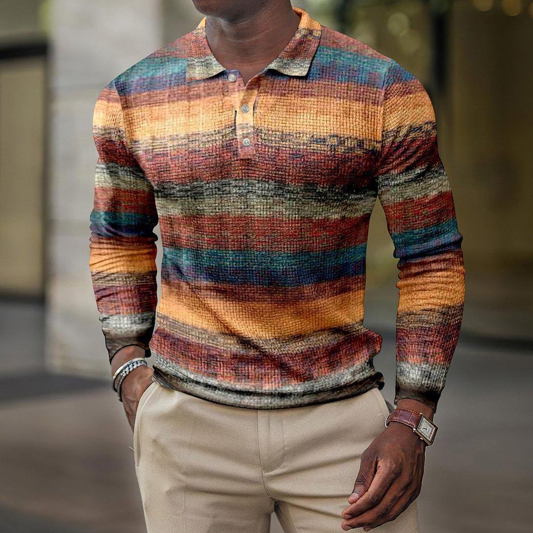 Evertop Custom Logo New men's POLO shirt Spring and Autumn long sleeved printed geometric shape lapel casual top