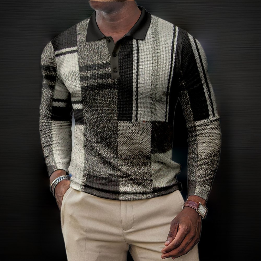 Evertop Custom Logo New men's POLO shirt Spring and Autumn long sleeved printed geometric shape lapel casual top