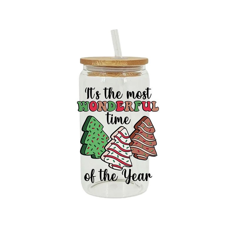 New Arrivals Christmas UVDTF Tumbler Sticker Mug Decals UV DTF Cup Wrap Transfer 16oz Glass Beer Can Cartoon Letter Cup Stickers