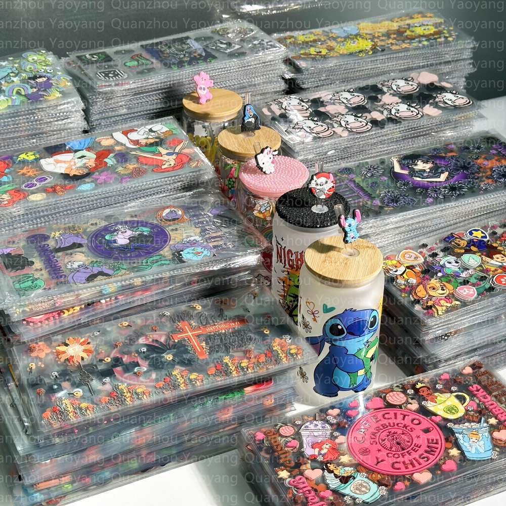 Best quality Factory custom wholesale Glass Transfer Printing transfers libby cups decal stickers wraps for glass cups dtf uv