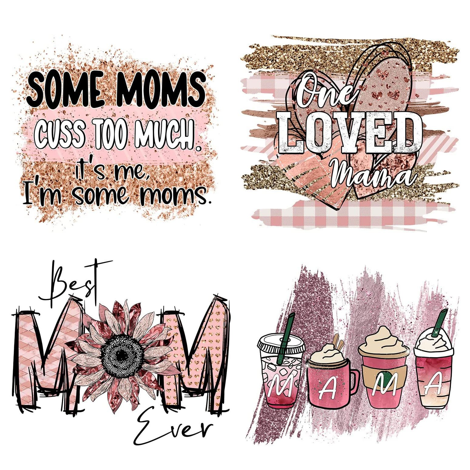 Mama Boho Iron On Patches Rainbow Flower Leopard Mom Theme Vinyl Heat Transfer Decal Patches for T-Shirts Jeans Clothing