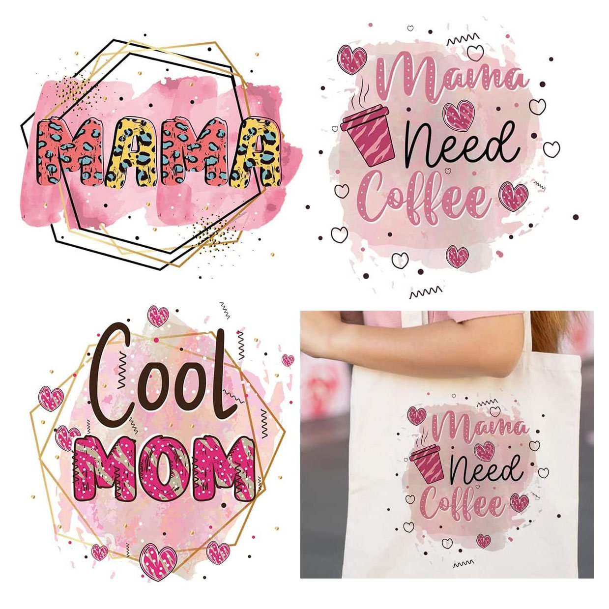 Mama Boho Iron On Patches Rainbow Flower Leopard Mom Theme Vinyl Heat Transfer Decal Patches for T-Shirts Jeans Clothing