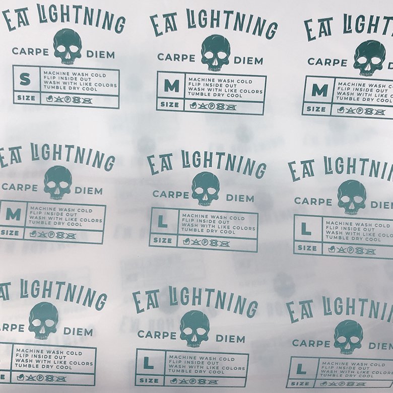 custom size labels dtf printed plastisol heat transfer washable sticker collar label shirt tags neck label