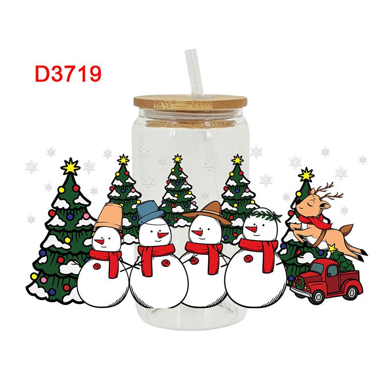 Custom Christmas Gingerbread Man 16oz UV DTF Wrap Cup Glass Decoration Merry Xmas Decals DTF Transfer Snowman Stickers